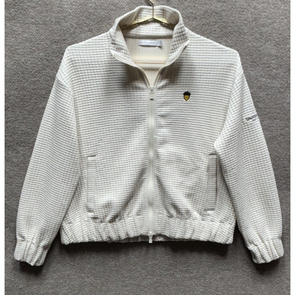 Peter Millar Women's Flora Knit Jacquard Full Zip Layer Small Waffle Grid EUC